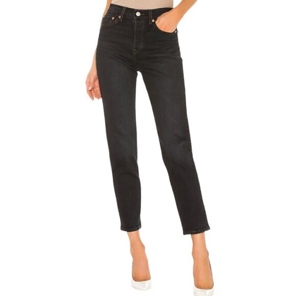 Levi's Wedgie High Rise Button Fly Waist Denim Dark Wash Skinny Jeans Black 27 - Picture 1 of 10